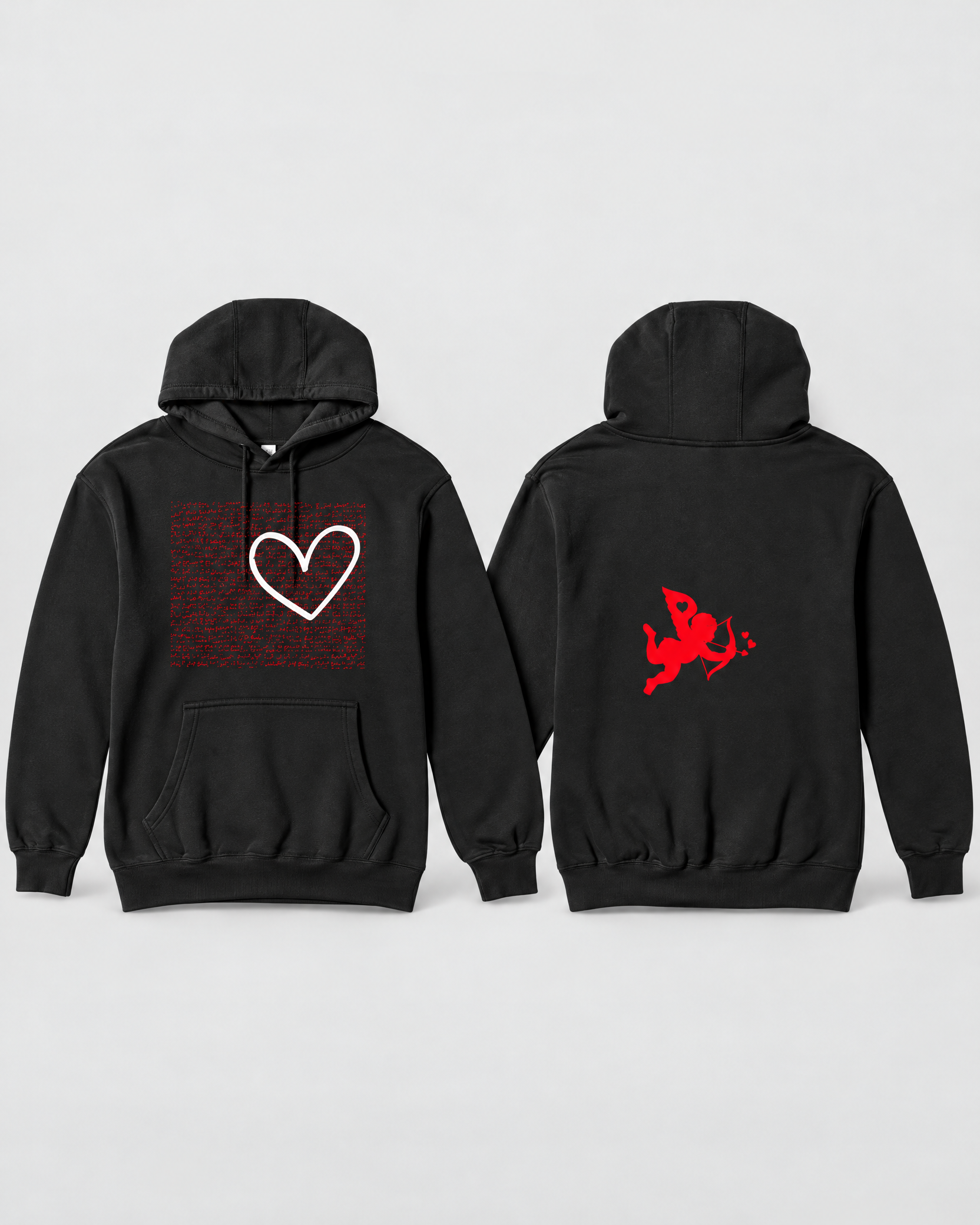 Monei Christiana heart hoodie shown from front and back